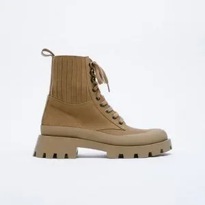 Zara | Shoes | New Zara Lug Sole Laceup Leather Ankle Boots  display picture 1